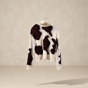 Cato Cow Print Brown and‎ Cream Women's Turtleneck Sweater